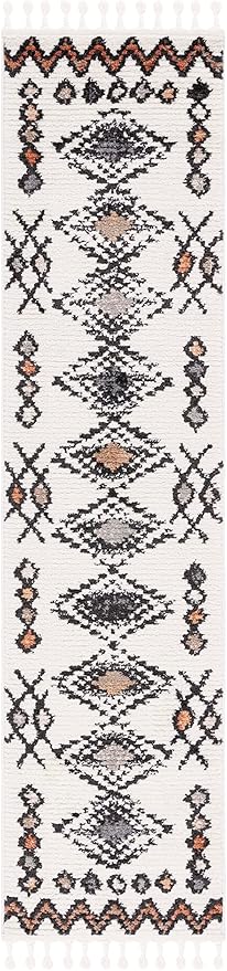 SAFAVIEH Moroccan Tassels Collection Runner Rug - 2'2" x 9', Ivory & Orange, Modern Boho Rustic Design, Non-Shedding & Easy Care, Ideal for High Traffic Areas in Living Room, Bedroom (MRT105A)