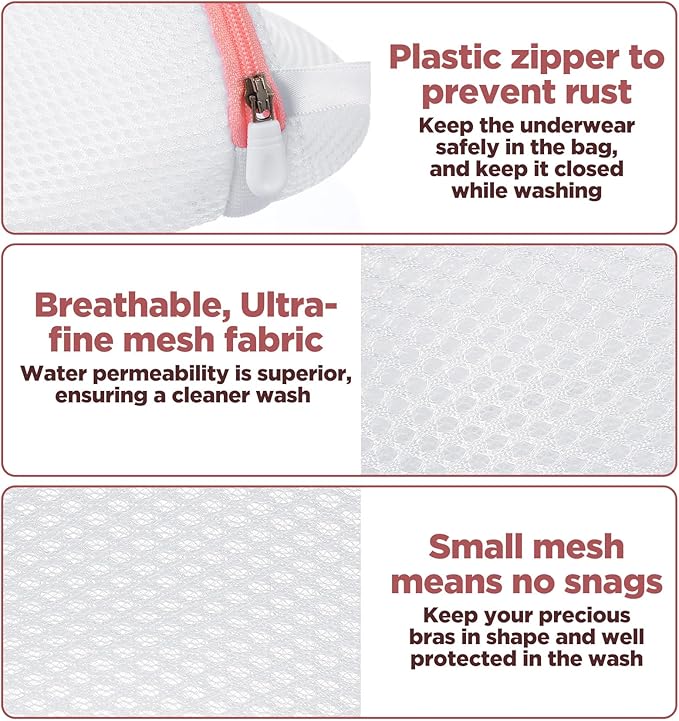 3Pcs Bra Washing Bags for Laundry, Mesh Bra Bag for Washing Machine Lingerie Bags for Wash Delicates Large Bras Wash Bag, Zippered Protector for Delicates Women’s Lingerie, Easy to Clean