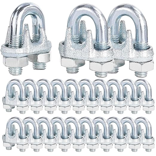 30PCS 3/8" M10 Zinc-Plated Wire Rope Clamps – Heavy Duty U-Bolt Cable Clips (Silver)