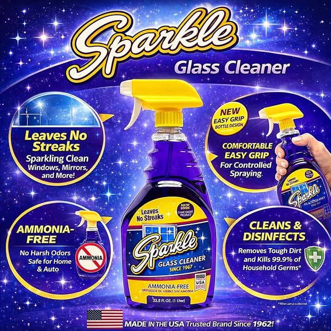 Sparkle Glass Cleaner Refill 1 Gallon (128 Fl Oz) – Ammonia-Free Heavy Duty Streak-Free Formula for Windows, Mirrors & Glass (Pack of 3)