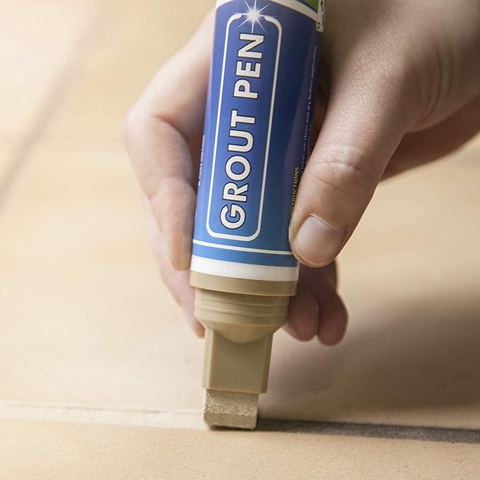 Grout Pen Tile Paint Marker: Beige Wide 15mm with 5 Pack Replacement Tips - Waterproof Grout Colorant and Sealer Pen to Renew, Repair, and Refresh Tile Grout - Cleaner Coating Stain Pens