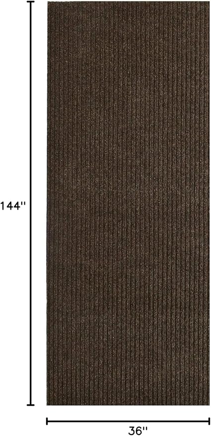 iCustomRug Ribbed Hallway Runner – 3'x12' Brown, Indoor/Outdoor, Non-Slip TPR Rubber Backing, Low-Profile All-Weather Carpet, Non-Shedding & Easy Care, Utility Rug Ideal for High Traffic Areas