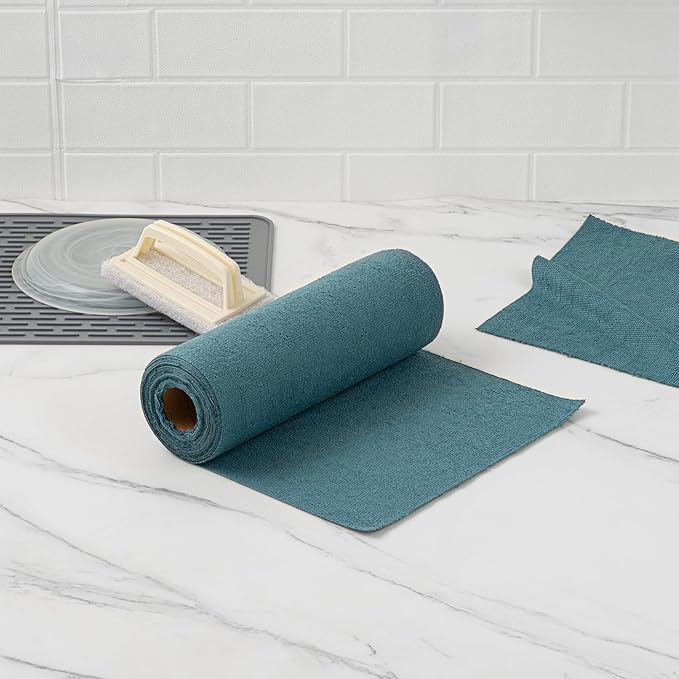 Restaurantware-Clean Tek Professional 11.8 x 11.8 Inch Microfiber Towel Rolls, 300 Reusable Towel Rolls - Tear Away, Perforated, Teal Microfiber Cleaning Roll, For All The Cleaning Tasks