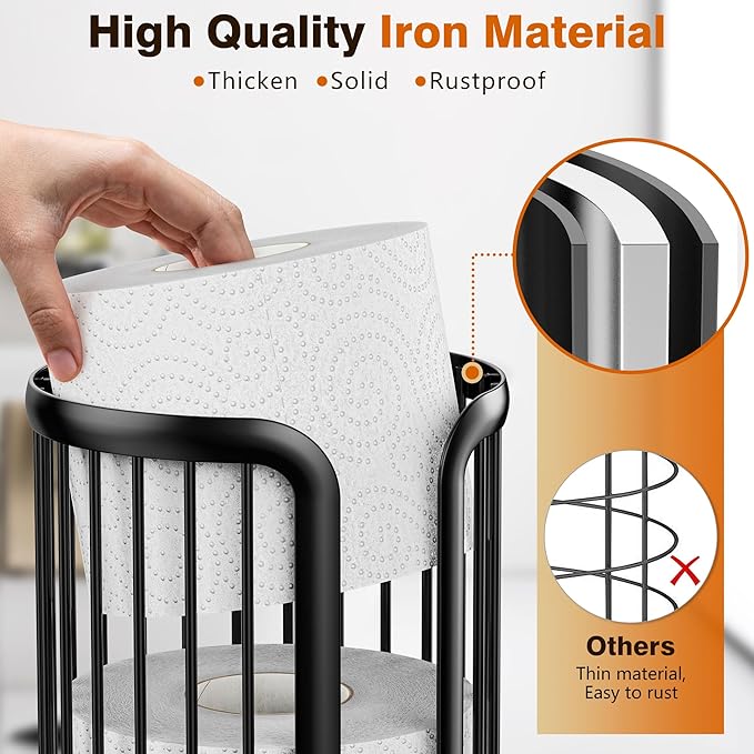 Toilet Paper Holder Stand, Freestanding Toilet Tissue Organizer, Minimalistic Storage Solution, Reserve Mega Rolls,Modern Black-2PACK