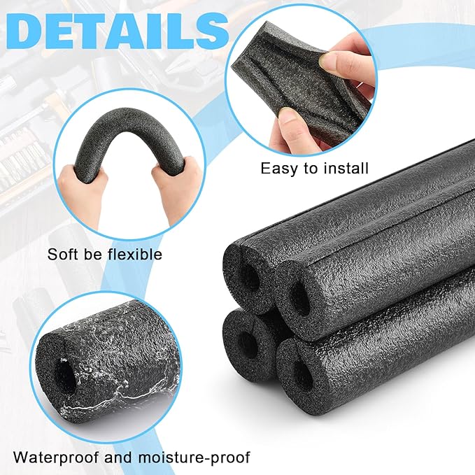 Amylove 12 Pcs 1 Feet Pipe Insulation Foam Tube Pool Noodles Insulating Water Pipe Swim Noodles Pre Slit Heat Preservation Pipes Covers for Tubing Outdoor Winter Freeze Protection(Black,1/2 Inch)