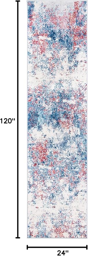 SAFAVIEH Brentwood Collection Runner Rug - 2' x 10', Navy & Red, Modern Abstract Design, Non-Shedding & Easy Care, Ideal for High Traffic Areas in Living Room, Bedroom (BNT822N)