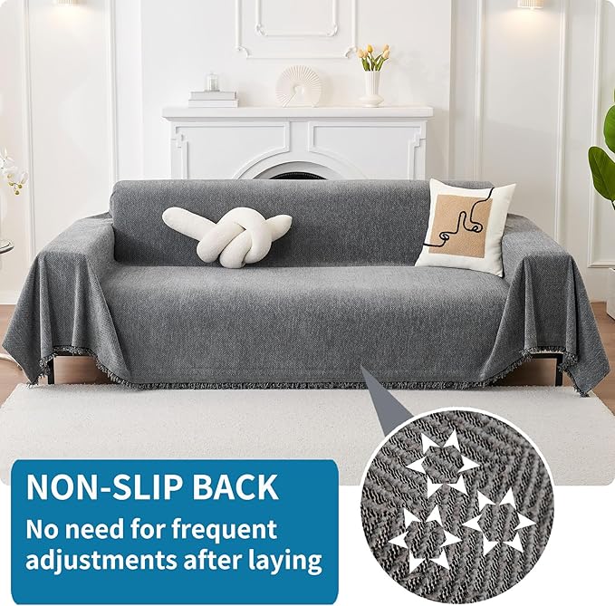 HAOMAIJIA Non Slip Couch Cover Sofa Covers for 2 Cushion Couch Washable sectional Couch Covers for Dogs pet Furniture Protector Couch Cover Blanket for Living Room (Grey, 71"x102")