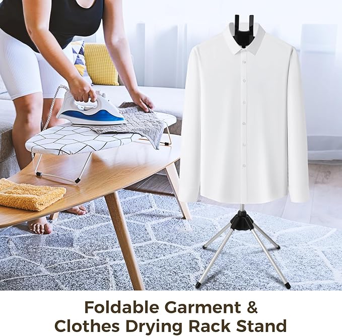 Steamer Stand for Clothes,Includes Handheld Ironing Board, Foldable Clothes Stand with Adjustable Height, 4-Leg Garment Hanger Frame for Steaming Drying Shirts, Suits, Dresses
