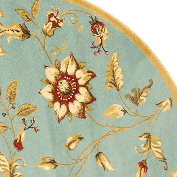 SAFAVIEH Lyndhurst Collection Area Rug - 5'3" Round, Blue & Multi, Traditional Floral Design, Non-Shedding & Easy Care, Ideal for High Traffic Areas in Living Room, Bedroom (LNH552-6591)
