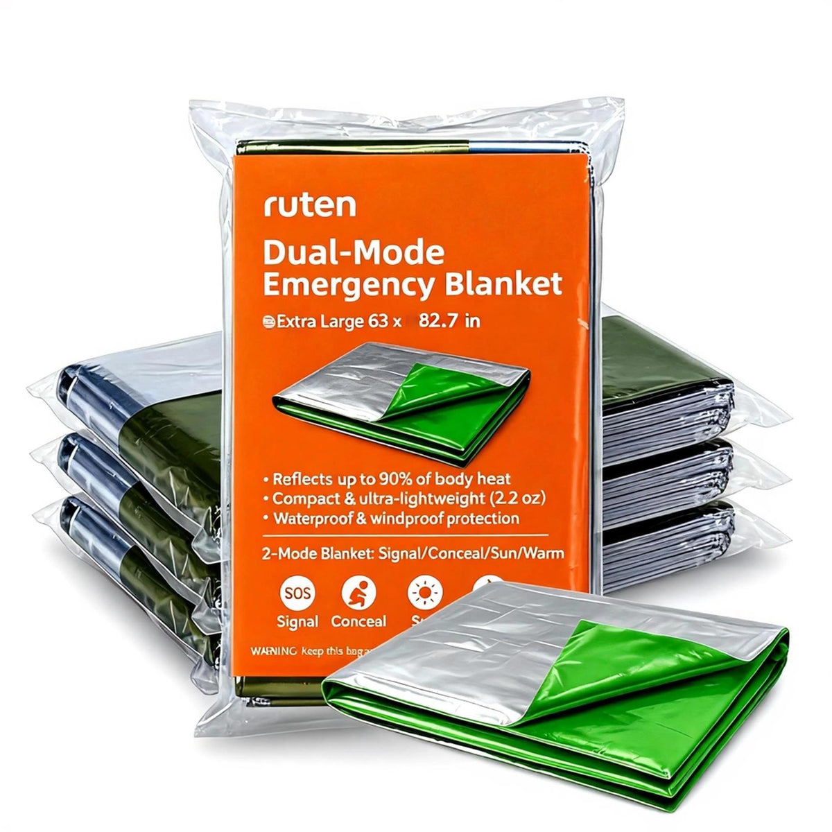 Ruten Double-Sided Green/Silver Thermal Emergency Blanket - Image 1