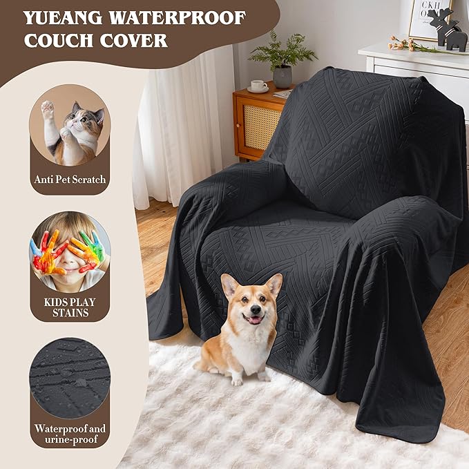 Waterproof Recliner Chair Covers, Anti-Slip Reclining Chair Covers, Pet-Friendly, Washable, Durable and Breathable Couch Covers – Reversible Design for Sofa Protection(71x71in/Black)