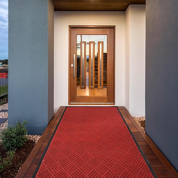 tonchean Front Door Mat, 60" x 36" Heavy Duty Indoor Outdoor Doormat, Non-Slip Door Mat Indoor Entrance, Rubber Backing Low Profile Mat, Commercial Entrance Doormat for Patio Porch, Red