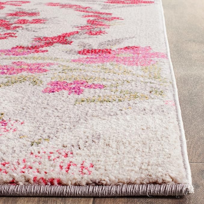 SAFAVIEH Monaco Collection Area Rug - 8' x 11', Ivory & Pink, Floral Design, Non-Shedding & Easy Care, Ideal for High Traffic Areas in Living Room, Bedroom (MNC205R)