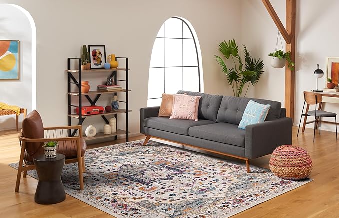 SAFAVIEH Evoke Collection 8' x 10' Ivory/Grey EVK275A Oriental Medallion Distressed Non-Shedding Living Room Bedroom Dining Home Office Area Rug