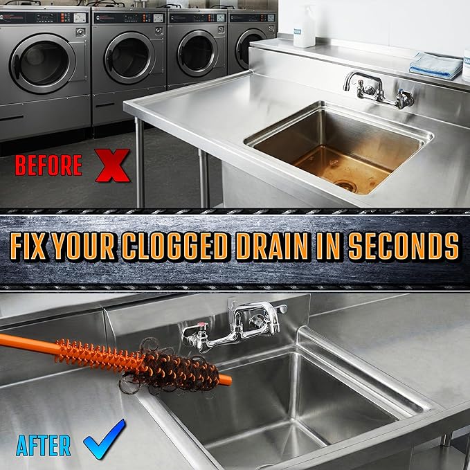 FlexiSnake Pro Drain Weasel Sink Snake Hair Clog Remover Tool, Sink, Pipe, Bathroom, Bathtub Drain Cleaner, 18-inch Long, Flexible, Made in The USA, 10 Pack Reusable Wands and Removable Handle