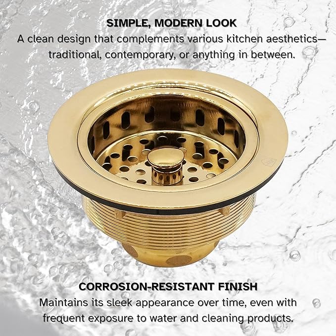 Westbrass R214-01 3-1/2-Inch Large Post Style Kitchen Sink Basket Strainer, Polished Brass