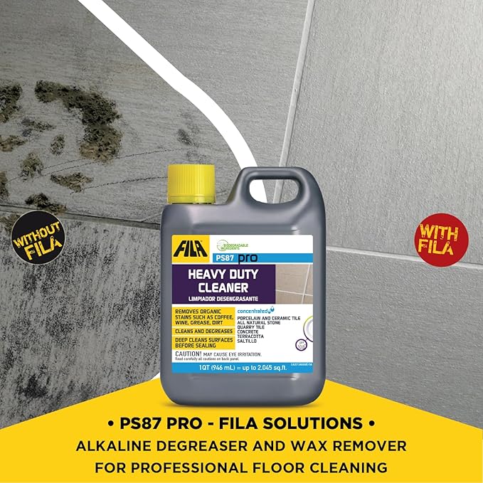 FILA Heavy Duty Cleaner PS87 PRO, Stain Remover Grease, Coffee, Wine, Wax, Ink, Hard Surface Floor Cleaner, ideal for Natural Stone, Terracotta, Quarry Tile, Concrete, Porcelain, 1 QT