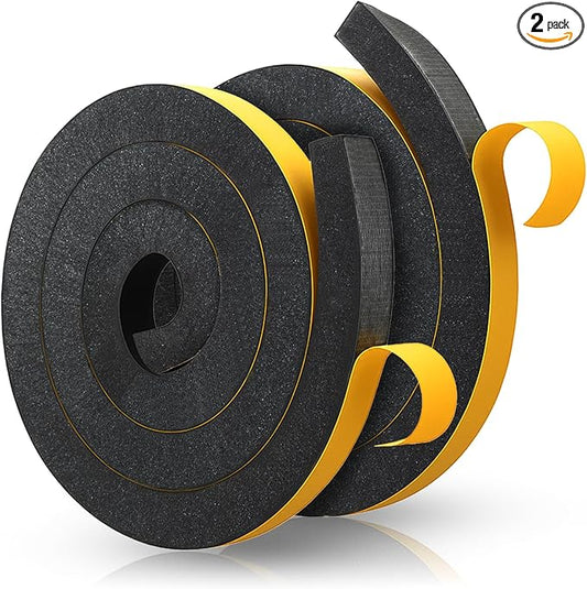 SHENLIU 2 Rolls Foam Weather Stripping with Adhesive, 1.5 Inch x 1.5 Inch High Density Seal Strip Adhesive Closed Cell Weather Strip Total 16 Feet Long for Uneven Gaps Doors Windows