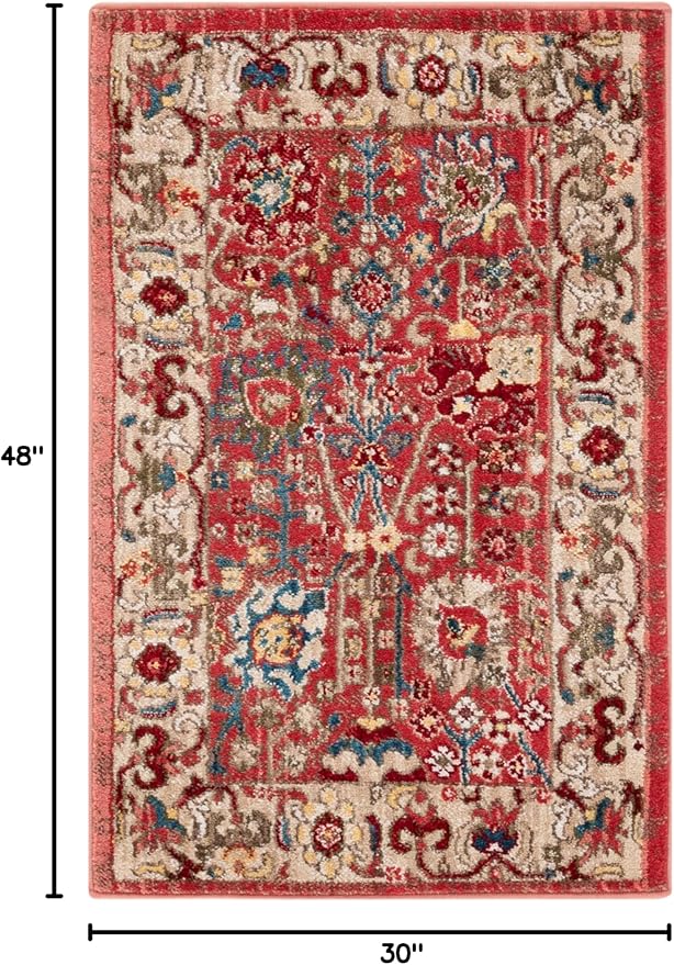 SAFAVIEH Kashan Collection Area Rug - 2'6" x 4', Red & Beige, Traditional Oriental Design, Non-Shedding & Easy Care, Ideal for High Traffic Areas in Living Room, Bedroom, Dining (KSN303L-24)