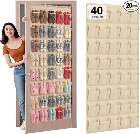 40-Pocket Over the Door Shoe Organizer - Large Mesh Pocket Hanging Shoe Organizer,Behind the Door Shoes Storage Holder Hanger