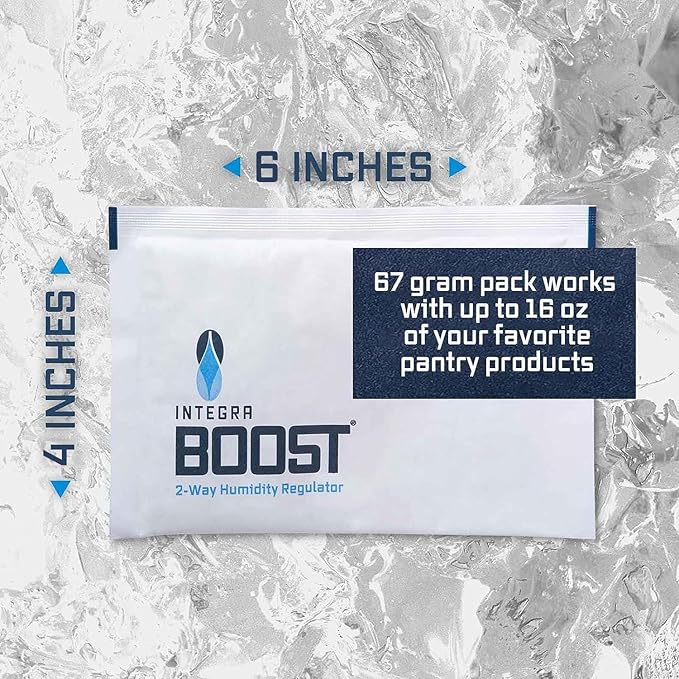 Integra Boost - 62% RH Level - 67 Gram Size - Two-Way Humidity Control Pack - Incl. Replacement Indicator Cards - Food Storage & Herbs Moisture Balancer For Up to 1 LB (Pack of 6)