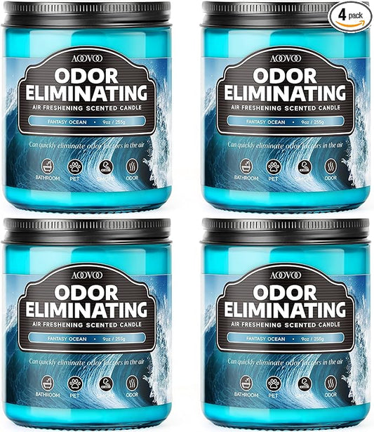 AOOVOO 4 Pack Fantasy Ocean Odor Eliminating Highly Fragranced Candle - Eliminates 95% of Pet, Smoke, Food, and Other Smells Quickly, Non Toxic Air Freshing Soy Candle