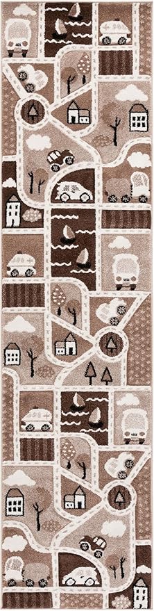 SAFAVIEH Carousel Kids Collection Runner Rug - 2'3" x 8', Brown & Beige, Non-Shedding & Easy Care, Ideal for High Traffic Areas for Boys & Girls in Playroom, Nursery, Bedroom (CRK193T)