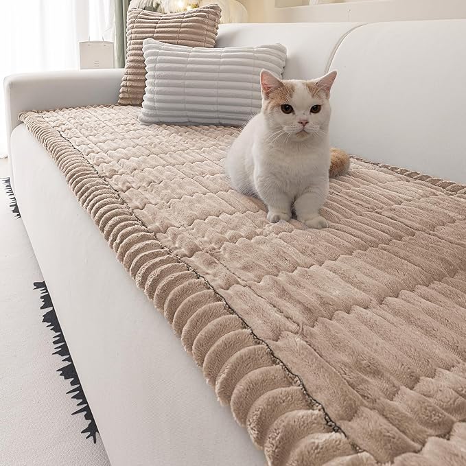 Couch Cover for Dogs Washable,Non Slip Fuzzy Durable Couch Covers for 3 Cushion Sofa Pet Friendly Sofa Cover Dog Thick Soft Slipcovers Protector Couches Mat Bed (Brown, 27.6" x 70.9"/70 x 180cm)
