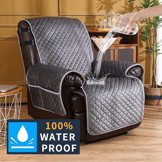 Velvet Recliner Covers Non Slip Waterproof Large Recliner Chair Covers for Leather Chairs Reversible Recliner Sofa Cover for Living Room Recliner Furniture Protectors Covers for Dog Pets 28"