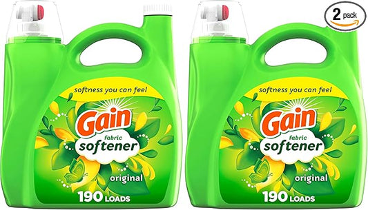 Gain Liquid Fabric Softener,Original Scent,140 FL OZ,190 Loads,Liquid Fabric Softener For Soft,Fresh Laundry,(Pack of 2)