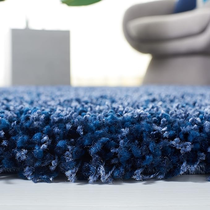 SAFAVIEH Santa Monica Shag Collection Runner - 2'3" x 9', Navy, Solid Design, Non-Shedding & Easy Care, 2-inch Thick, Ideal for The Living Room, Dining, Bedroom (SGN725)