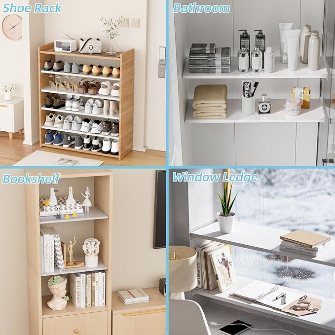 Expandable Closet Tension Shelves, 3 Packs Metal Storage Racks Organizer,DIY Perforated Dividers Separators for Cabinet Wardrobe Cupboard Kitchen (White,7.9" D x 17"-31" W,3PCS)