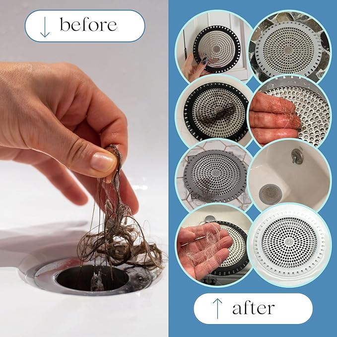 Shower Drain Hair Catcher – Ultra ShowerRing 5" Drain Cover for Flat & Domed Floors | Stainless Steel Hair Trap with Silicone Rim | High-Flow Strainer Prevents Clogs - Gray