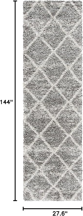 SAFAVIEH Hudson Shag Collection Runner Rug - 2'3" x 12', Distressed Grey & Ivory, Trellis Design, Non-Shedding & Easy Care, 2-inch Thick Ideal for High Traffic Areas in Living Room, Bedroom (SGH281K)