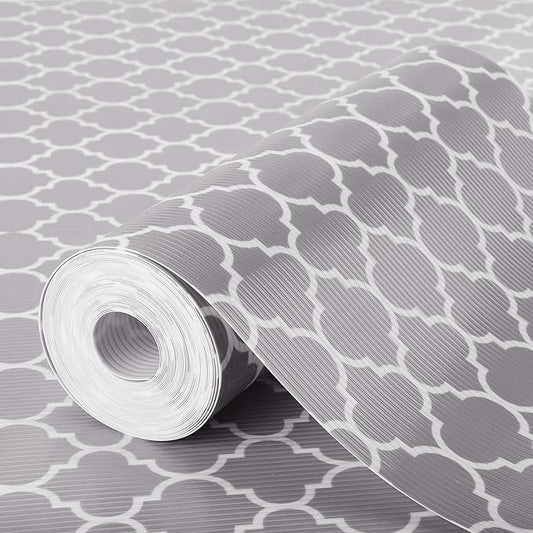 Glotoch Shelf Liner 12" x 30 ft. - Non Adhesive Refrigerator, Kitchen, Drawer Liners, Waterproof and Durable Fridge Table Place Mats for Cupboard, Cabinet, Drawer Liner, Quatrefoil Gray
