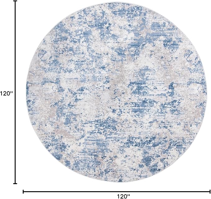 SAFAVIEH Amelia Collection Area Rug - 10' Round, Grey & Blue, Modern Abstract Design, Non-Shedding & Easy Care, Ideal for High Traffic Areas in Living Room, Bedroom (ALA705F)