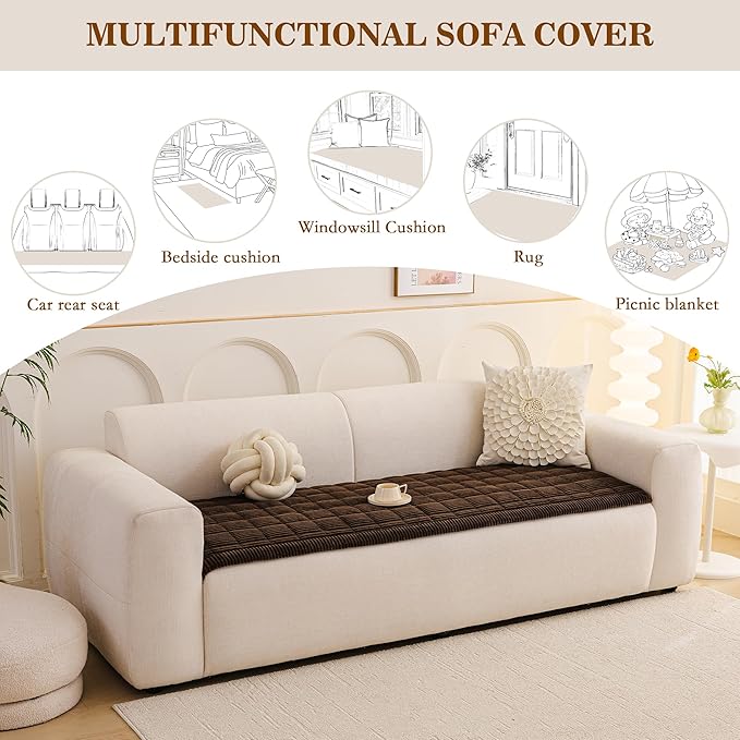 MEETSKY Couch Cover for Dog Washable, Sofa Covers for 2 Cushion Couch Non-Slip Loveseat Sofa Protector Pet Friendly Dog Mats for Couches Soft Furniture Covers, 27.6" x 59", Chocolate