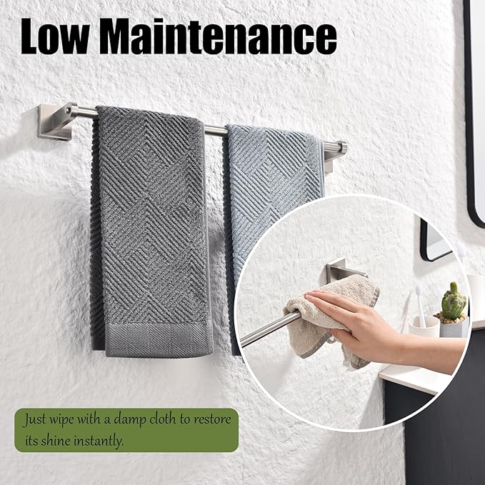 Miyili 18-Inch Brushed Towel Bar - SUS304 Stainless Steel Wall Mounted Towel Holder, Rustproof Space-Saving Towel Hanger Bathroom Accessories, 2-Pieces