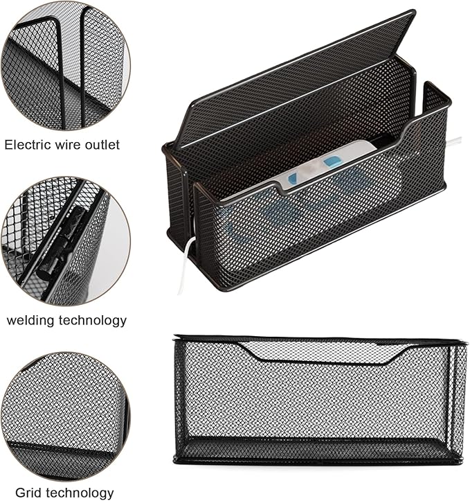 Cable Management Box,Desk Cable Organizer Box,No Installation Wire Cord Box Hider,Metal Mesh Cord Holder for Desk TV Computer USB Hub System to Cover and Hide & Power Strips & Cords