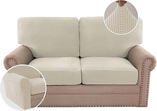 H.VERSAILTEX Multi-Pieces Sofa Covers Stretch Couch Covers Form Fitted Seats and Back Cushions Covers (2 Seat Covers Plus 2 Back Cusion Covers, Bonus 2 Armrest Covers), Island Fossi