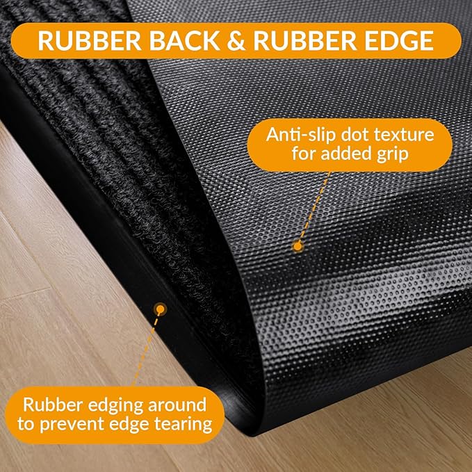 4' x 8' High Traffic Guard Doormat, Commercial Grade Door Floor Mat Striped Brush Step Entrance Mat with Rubber Backing, Low Profile Commercial Rugs for Entryway, Easy to Clean(Jet Black)
