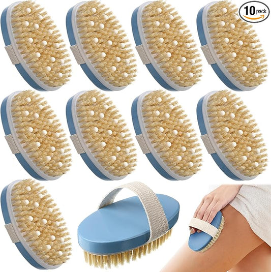 Gejoy 10 Pcs Dry Brushing Body Brush for Lymphatic Drainage Exfoliating Brush with Massage Nodule Dry Skin Body Scrubber Cellulite Shower Circulation Dead Exfoliator (4.92 x 2.56 Inches,Sky Blue)