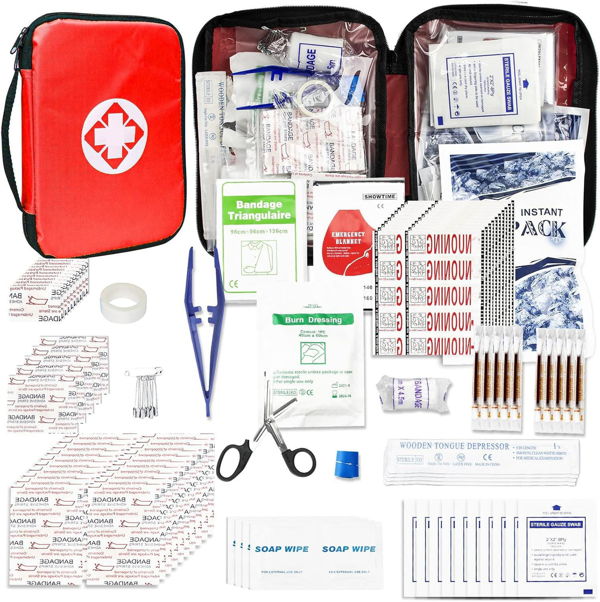 First Aid Kit 300PCS Car Home Camping Essentials Red 1st Aid - Image 1
