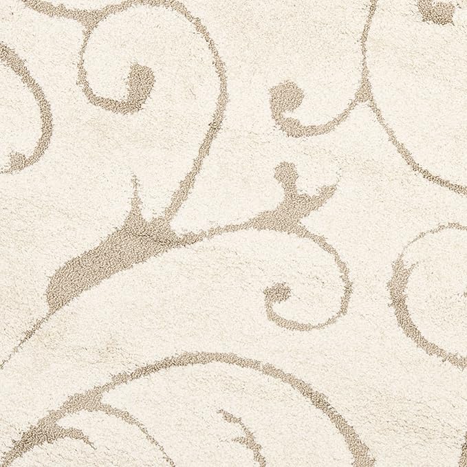 SAFAVIEH Florida Shag Collection Area Rug - 11' Round, Cream & Beige, Scroll Design, Non-Shedding & Easy to Clean, High-Low Plush Pile, Ideal for Living Room, Bedroom, Dining Space (SG455-1113)