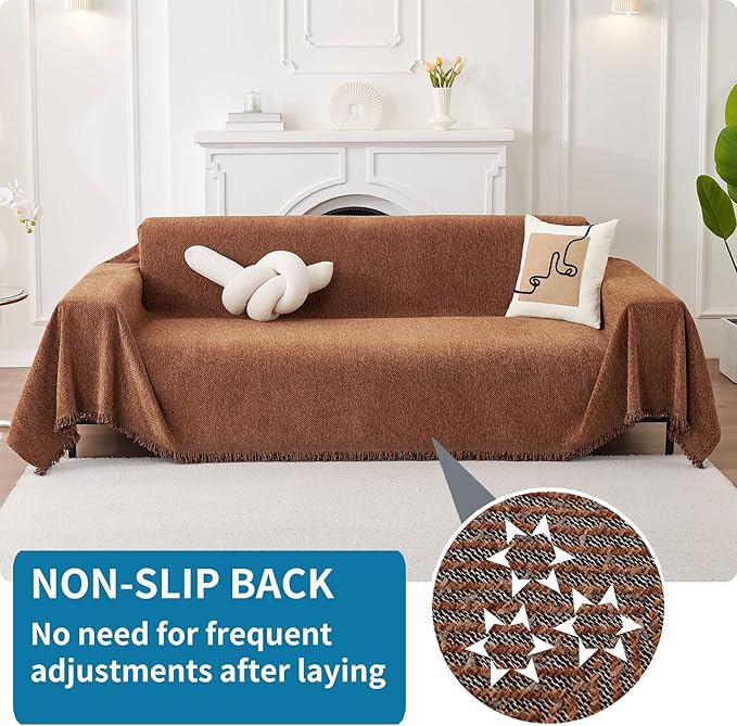 HAOMAIJIA Chenille Couch Cover Sofa Covers for 3 Cushion Couch Washable sectional Couch Covers for Dogs pet Furniture Protector Couch Cover Blanket for Living Room (Brown, 91"x118")