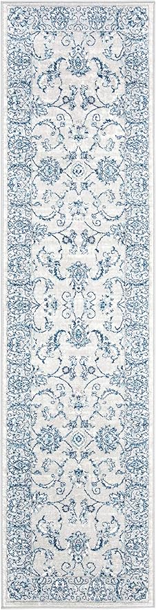 SAFAVIEH Brentwood Collection Runner Rug - 2' x 6', Light Grey & Blue, Oriental Floral Scroll Design, Non-Shedding & Easy Care, Ideal for High Traffic Areas in Living Room, Bedroom (BNT854G)