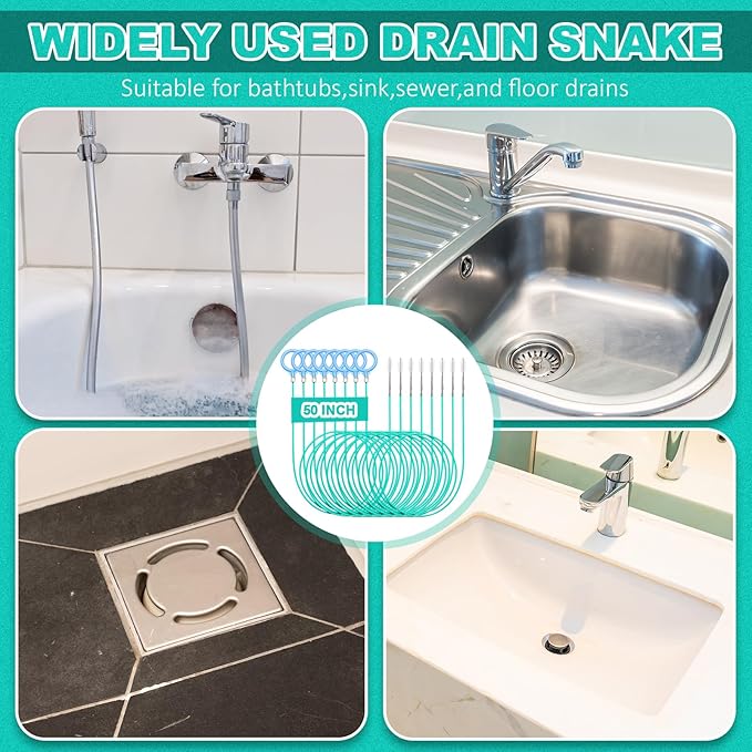 30 Pack 50 Inch Sink Snake Bulk Hair Drain Clog Remover Unbreakable Metal Drain Snake Hair Removal Tool Flexible & Long Unclogging Tool for Bathroom Sink Tub Shower