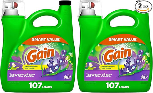 Gain Liquid Laundry Detergent, Lavender Scent, 154 fl oz, 107 loads, HE compatible, Laundry Detergent Liquid Soap (Pack of 2)