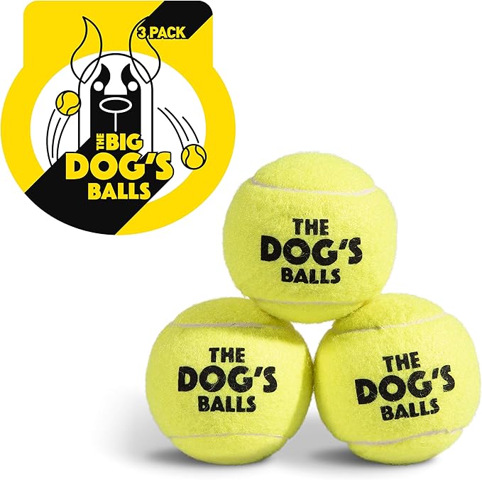 The Big Dog’s Balls Dog Tennis Balls for Large Dogs, Yellow, 3-Pack - Non-Abrasive Felt Fetch Balls, Tough Rubber Core, Float in Water