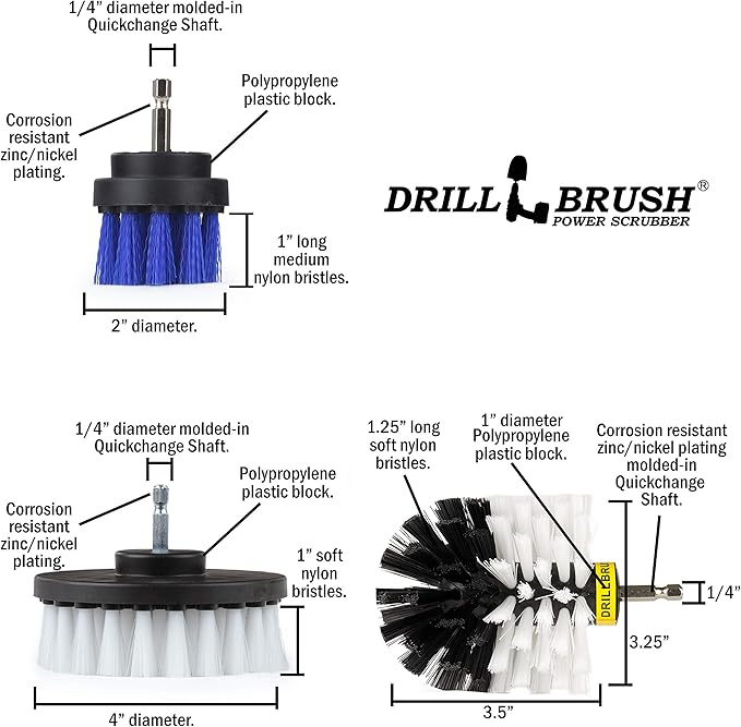Drillbrush Pet Hair Remover Brushes - Lint Roller Brush Alternative - Car Carpet Pet Hair Lifter and Lint Remover - Cat / Dog Brush Drill Attachment Set - Stain Car Carpet Cleaning Brushes For Drill